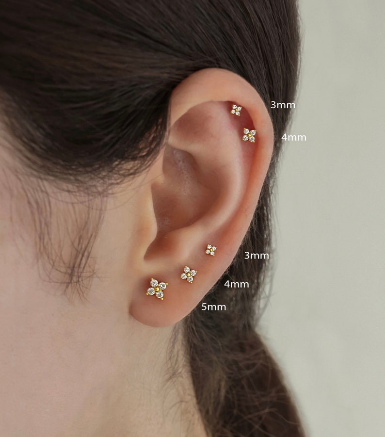 Tiny Flower cz stud earrings Cz stud earrings Dainty stud earrings Stud earrings flower stud earrings Tiny studs PAIR image 1