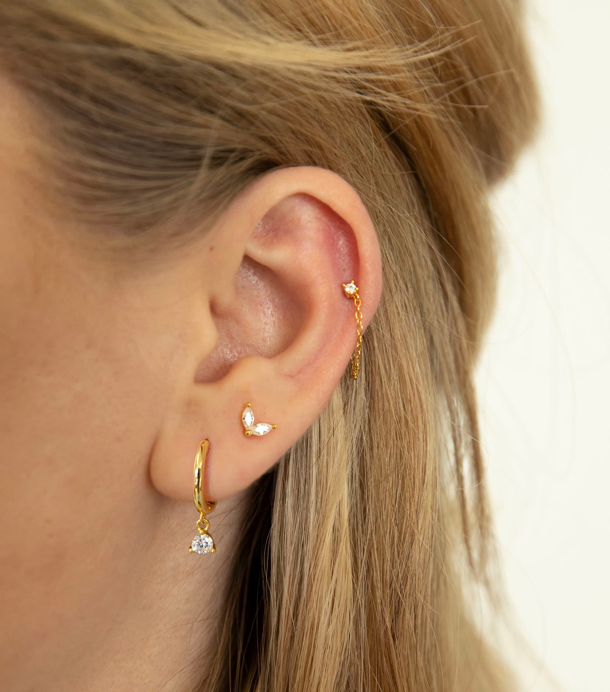 Cz dangle charm hoops - Cz earrings - Minimalist earrings - Tiny Hoop Earrings - Thin hoops - Huggie hoops - Gold hoops