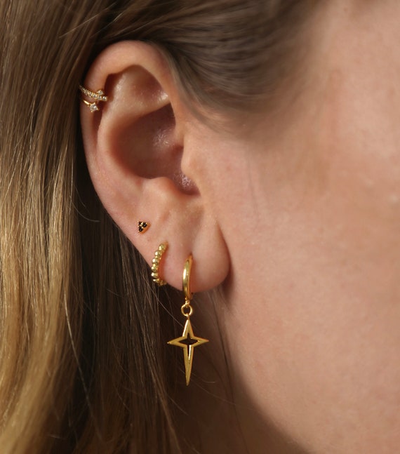 Star Hoop Earring Sterling Silver Hoop Earring Dainty Minimalist