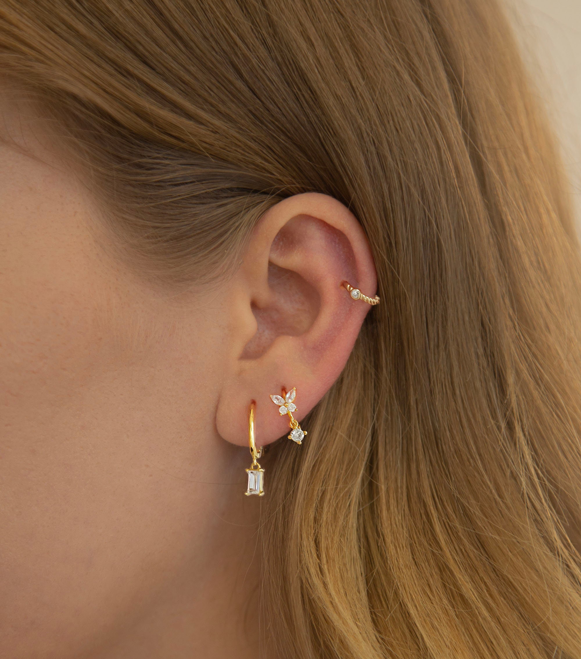 Butterfly hoop earrings - Cartilage hoop earrings - Cz dangle charm hoops - Cz earrings - Minimalist earrings - Tiny Hoop Earrings -