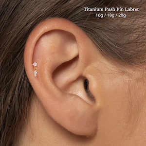 20/18/16G Cz Dangle Push Pin Labret • Titanium Threadless Flat Back Earring • Tragus Stud • Helix Stud • Cartilage Stud • Nose Stud