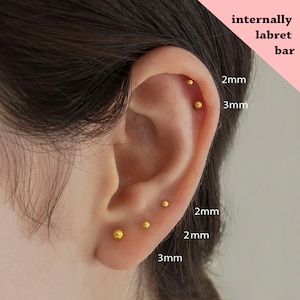 18G/16G Dainty Ball Internally Threaded Labret • tragus stud •conch earrings • cartilage helix stud • flat back labret stud • Nose Stud TT