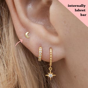 Labret con rosca interna de luna de 18G/16G • perno para trago • aretes de caracola • perno para cartílago de hélice • perno para labio con parte posterior plana • perno para nariz