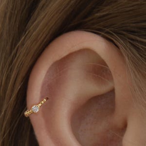 Cz Beaded Cartilage Hoop • 925 Sterling Silver • Huggie Hoop Earring • cartilage hoop • hoop earring • helix hoop