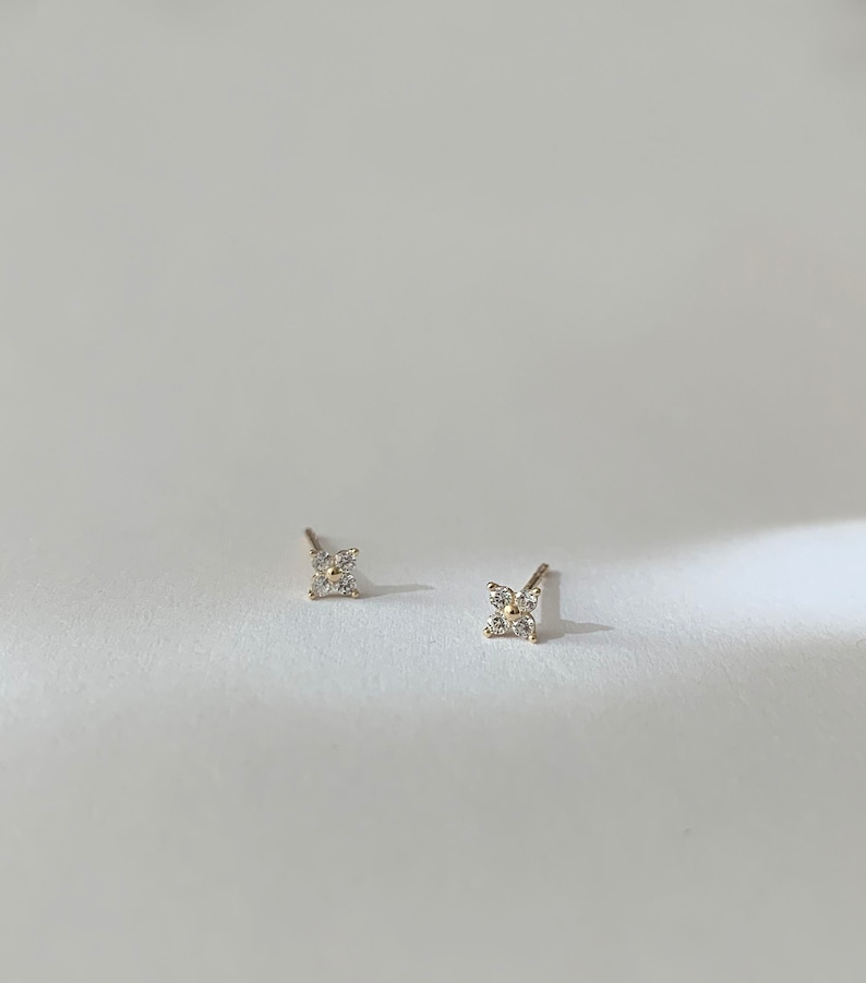 14K Solid Gold Stud Flower Stud Earring Minimalist stud earrings 14K Solid Gold Earring image 7