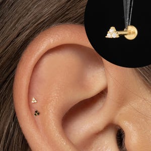 Labret con rosca interna de tres circonitas 18G/16G • perno para trago • aretes de caracola • perno para cartílago y hélice • perno para labio con parte posterior plana • perno para nariz