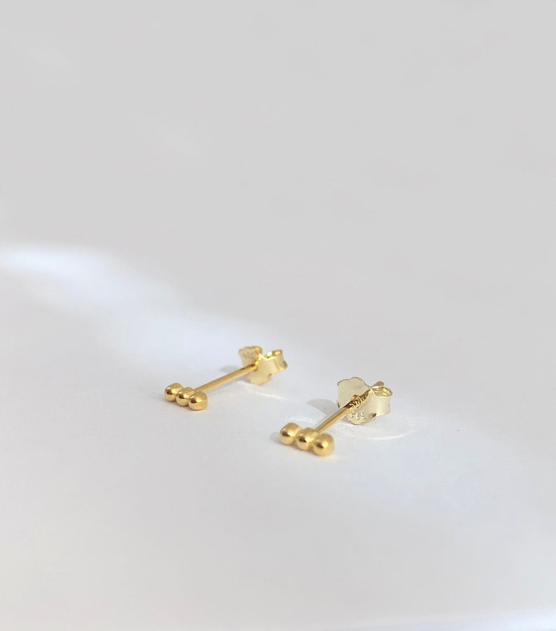 Three ball stud earrings Tiny gold studs Silver tiny studs Minimalist stud earrings Stud earrings Gold dainty studs Studs image 2