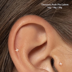 20/18/16G  Tiny Cz Push Pin Labret • Titanium Threadless Flat Back Earring • Tragus Stud • Helix Stud • Cartilage Stud • Nose Stud