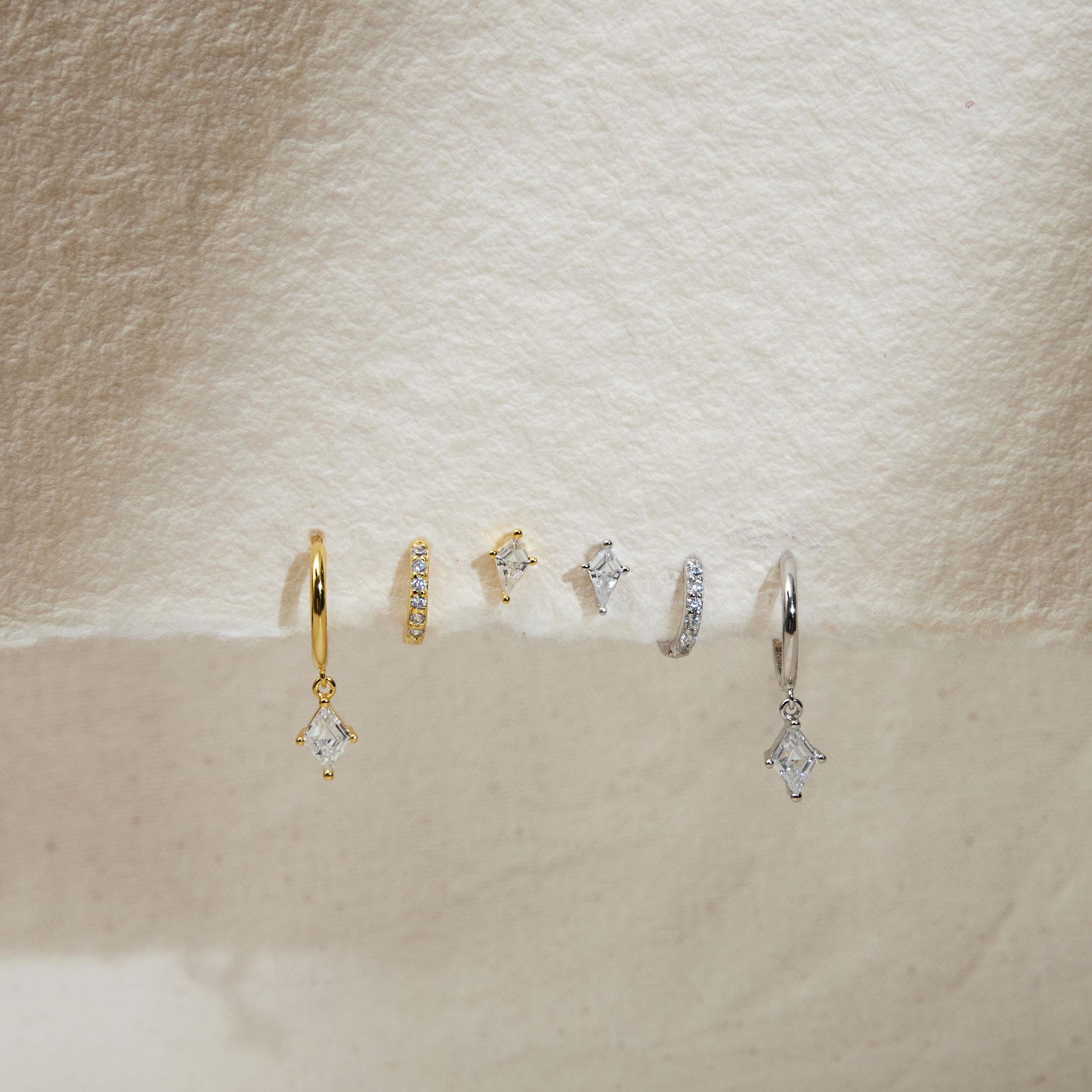 SET ITEM - Dangle Huggie Hoop Set • Dainty Hoop Earrings • Minimalist earrings - Sterling silver earring • earring set • gift set