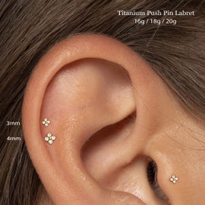20/18/16G Flower Push Pin Labret • Titanium Threadless Flat Back Earring • Tragus Stud • Helix Stud • Cartilage Stud • Nose Stud