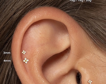 20/18/16G bloemen push pins labret • Titanium schroefdraadloze oorbel met platte achterkant • Tragusknop • Helix-knop • Kraakbeenknop • Neusknop