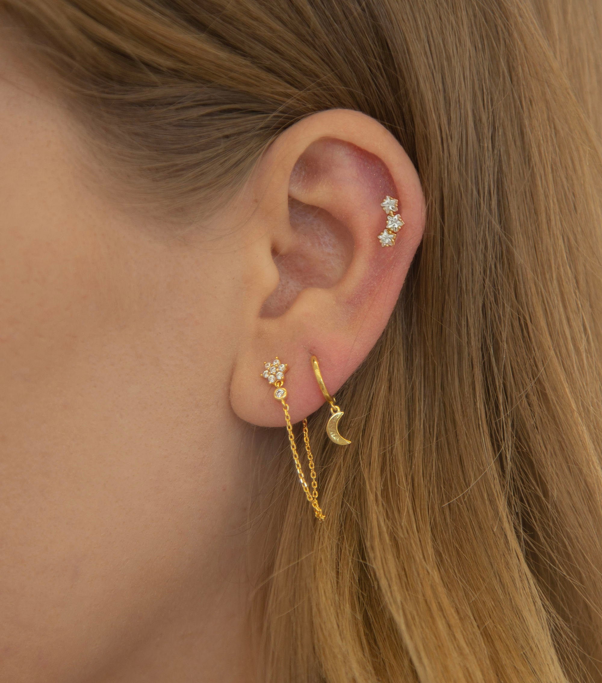 Three Star Cz Stud Earring Sterling Silver Minimalist Earrings