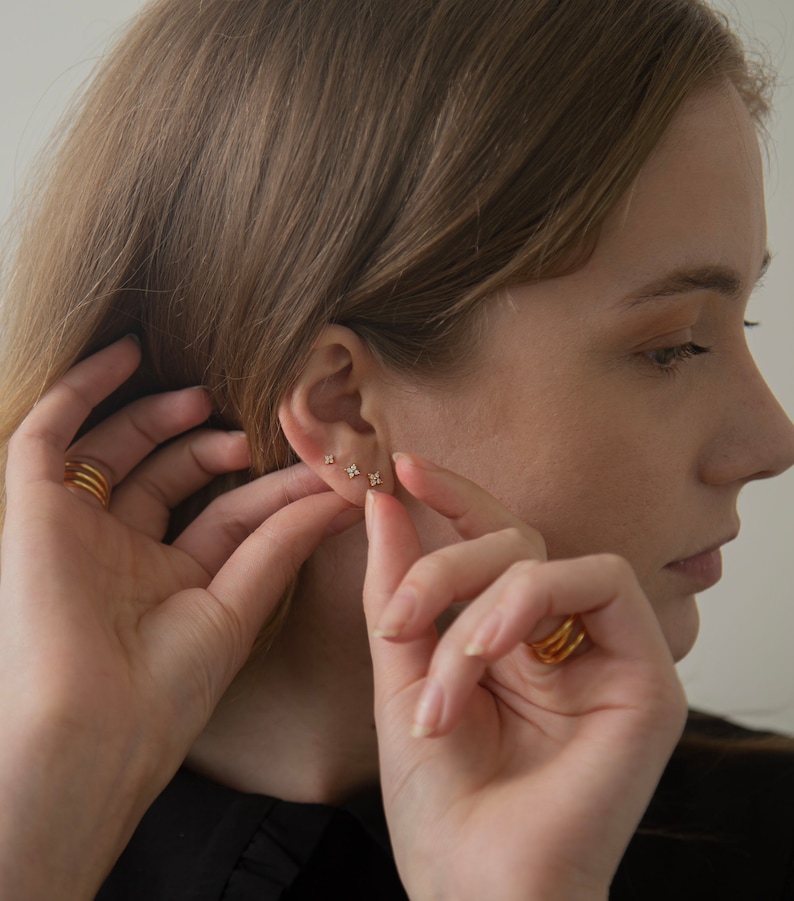 Tiny Flower cz stud earrings Cz stud earrings Dainty stud earrings Stud earrings flower stud earrings Tiny studs PAIR image 5