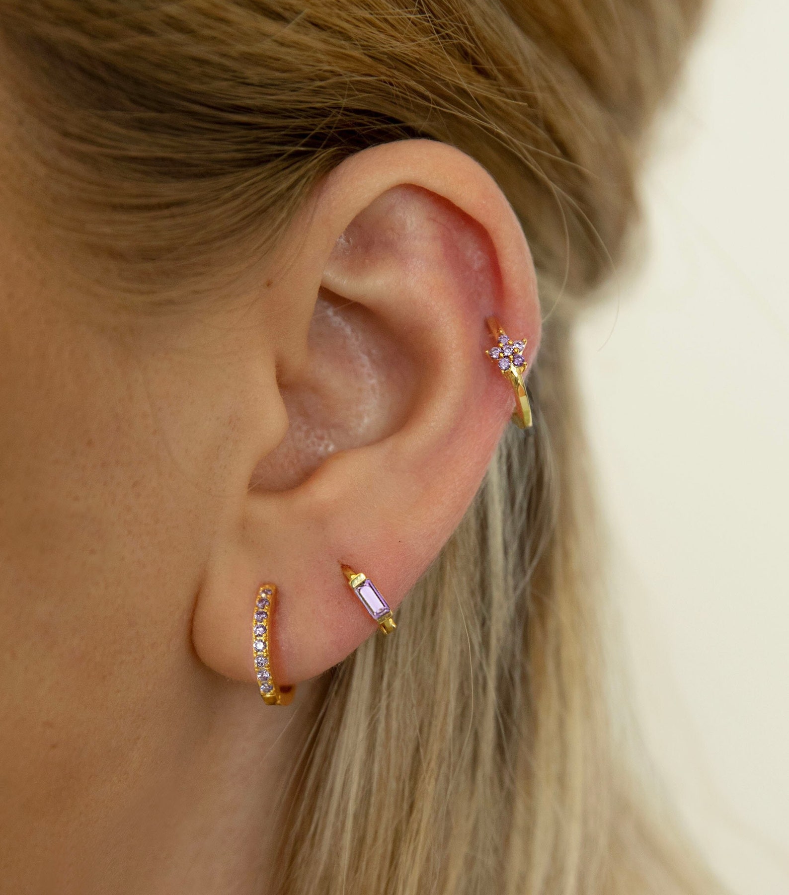 Lilac Flower Hoop Earrings Dainty Cz Huggie Hoops Sterling - Etsy