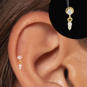 Labret con rosca interna colgante de circonita 18G/16G • perno para trago • aretes de caracola • perno para cartílago de hélice • perno para labio con parte posterior plana • perno para nariz