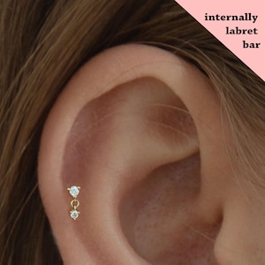 18G/16G Tiny dangle Internally Threaded Labret • tragus stud • conch earrings • cartilage helix stud • flat back labret stud • Nose Stud