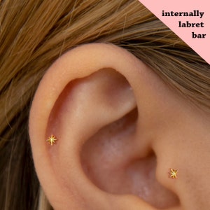 Labret en forme d'étoile 18G/16G avec filetage intérieur • clou tragus • boucles d'oreilles conques • clou cartilage hélice • clou labret à l'arrière plat • clou de nez