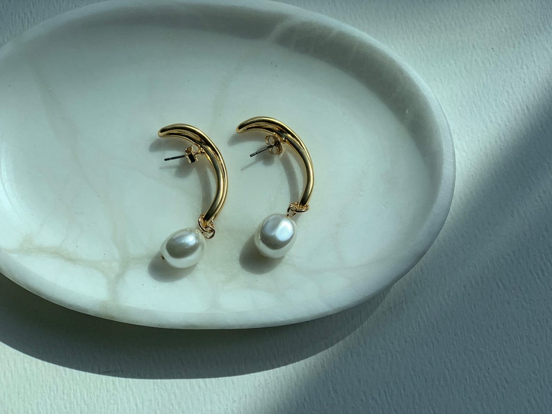 Half stud pearl earrings Half hoop earrings Half pearl hoop Half pearl stud earrings Half circle earrings Half circle pearl earrings