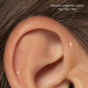 20/18/16G Tiny Cz Push Pin Labret • Titanium Threadless Flat Back Earring • Tragus Stud • Helix Stud • Cartilage Stud • Nose Stud