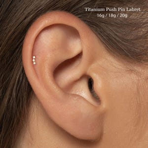 20/18/16G  Three Stone Push Pin Labret • Titanium Threadless Flat Back Earring • Tragus Stud • Helix Stud • Cartilage Stud • Nose Stud