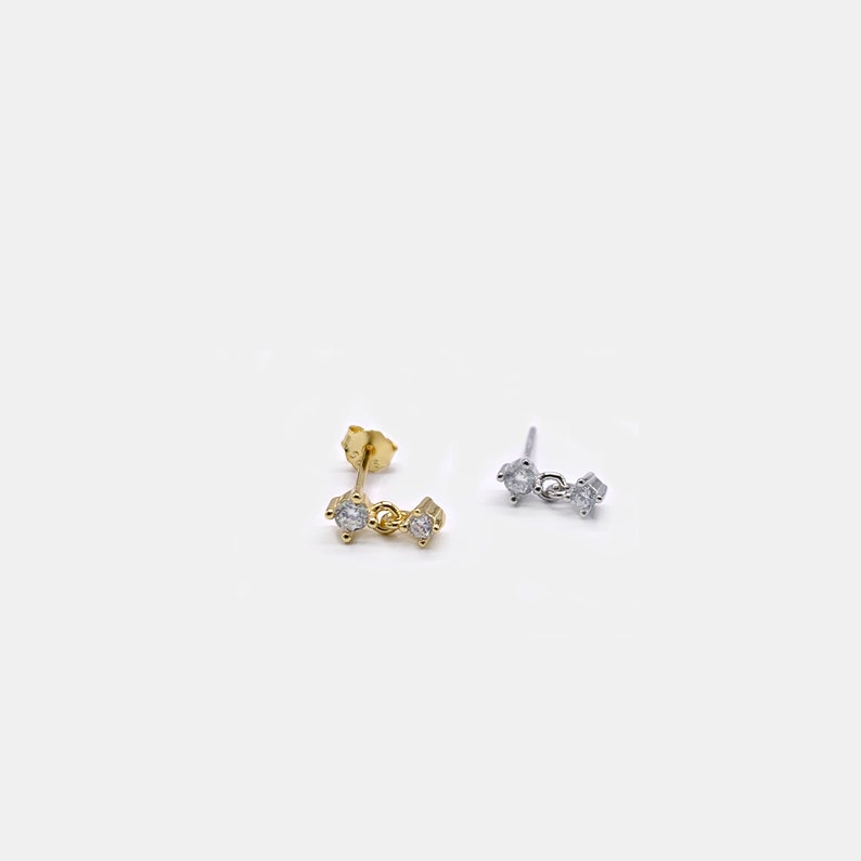 Cz dangle stud Tiny gold stud Silver tiny stud Minimalist stud earring Gold dainty stud Dainty stud mm image 2