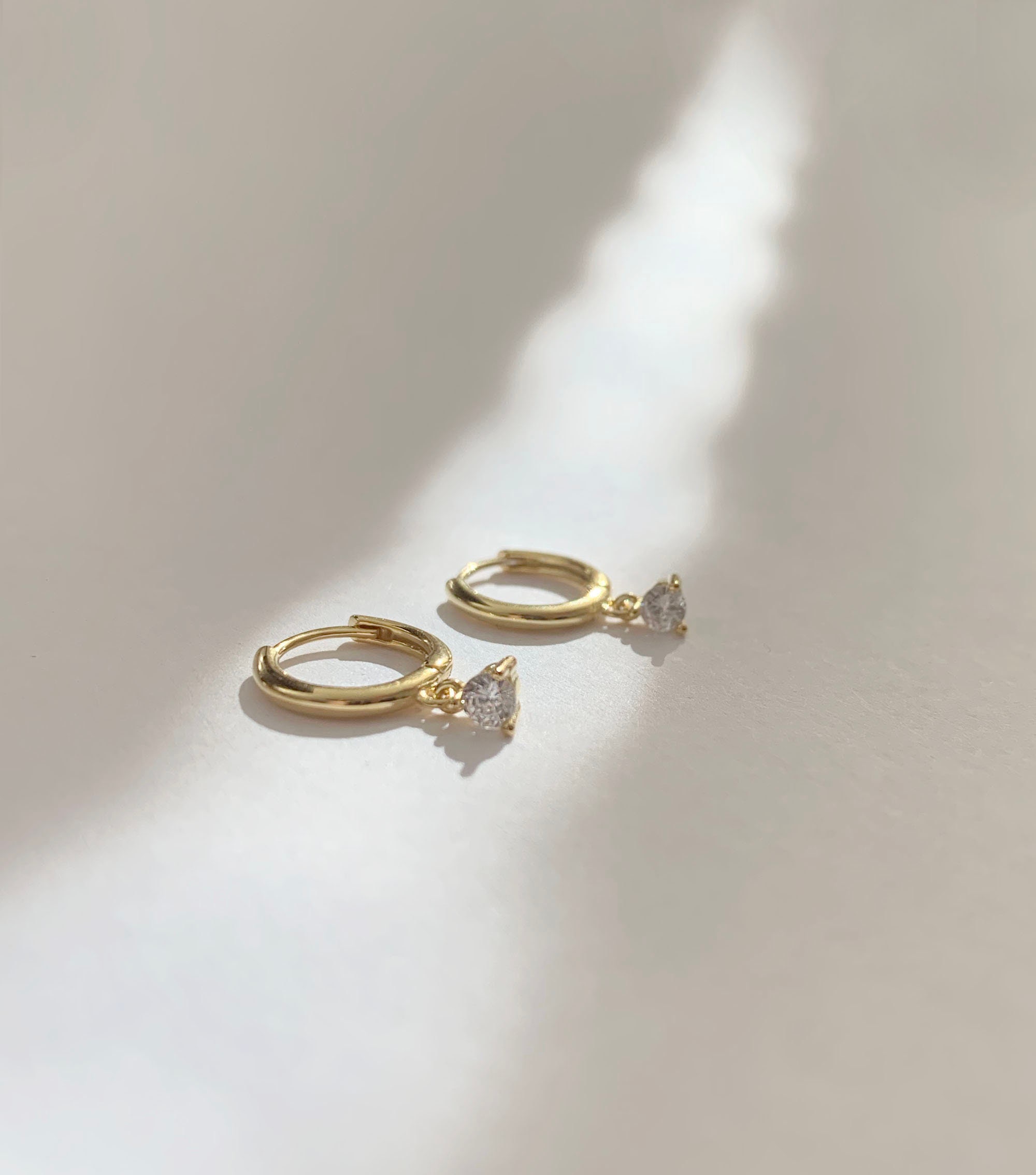 Cz dangle charm hoops - Cz earrings - Minimalist earrings - Tiny Hoop Earrings - Thin hoops - Huggie hoops - Gold hoops