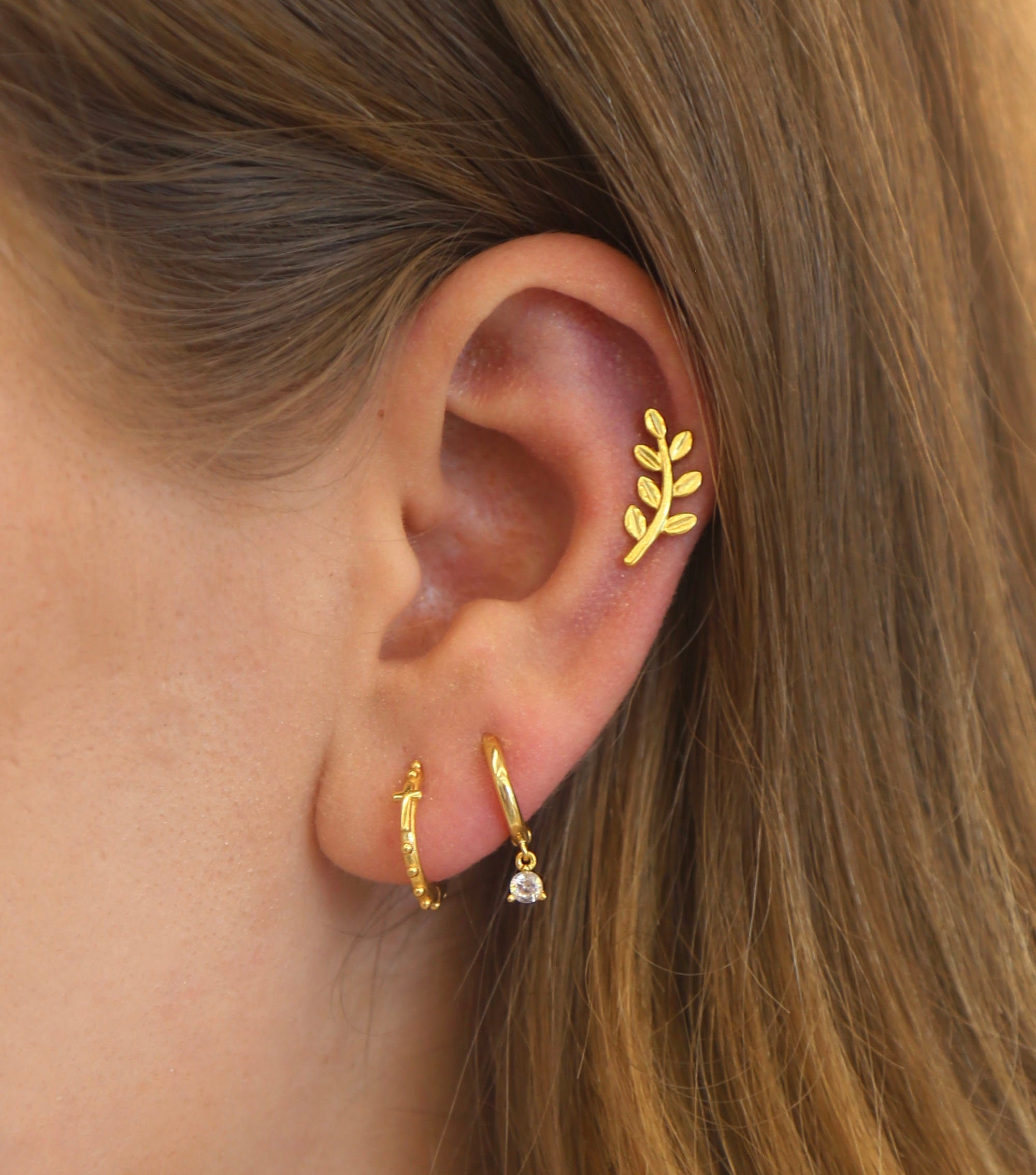 Cz dangle charm hoops - Cz earrings - Minimalist earrings - Tiny Hoop Earrings - Thin hoops - Huggie hoops - Gold hoops
