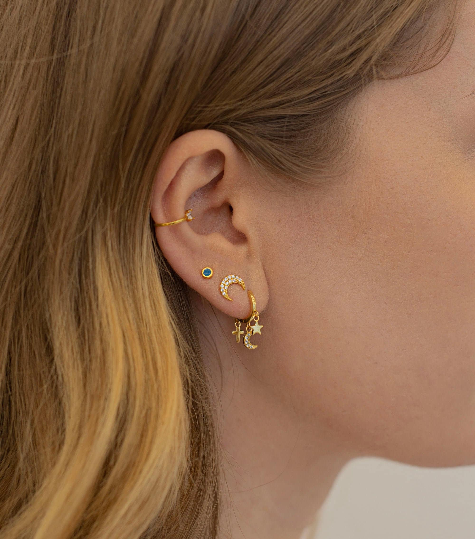 Star & Moon Huggie - Sterling Silver Hoop Earring