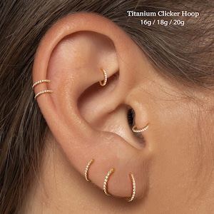 20/18/16G Cz Titanium Hinge Hoop • Hinged Segment Nose Ring • Septum Clicker Ring • Cartilage Hoop • Nose Ring • Helix Earring Hoop