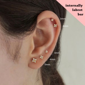 18G/16G Flower Internally Threaded Labret • tragus stud • conch earrings • cartilage helix stud • flat back labret stud • Nose Stud