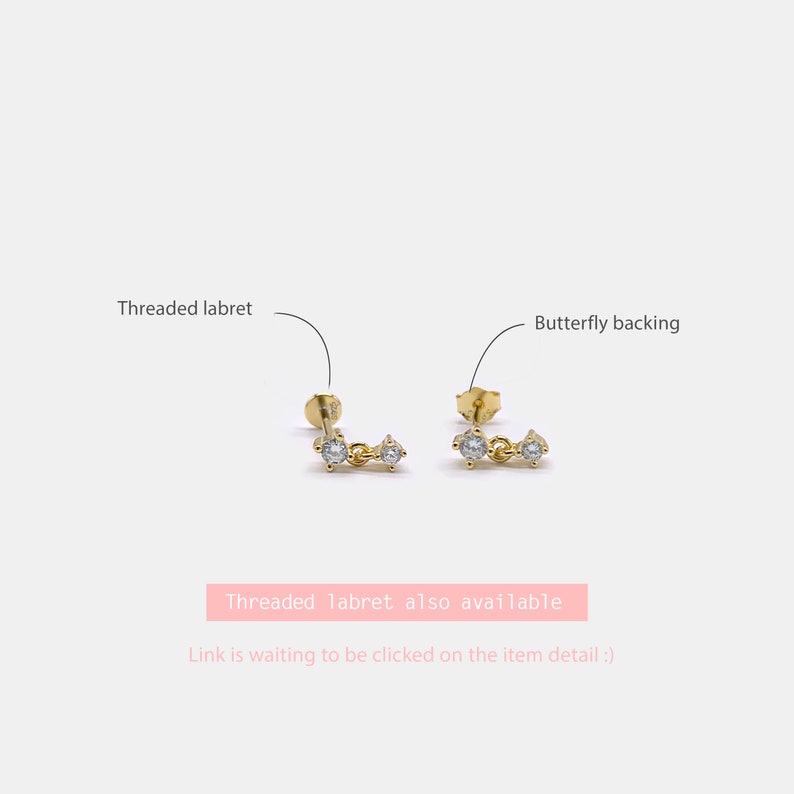 Cz dangle stud Tiny gold stud Silver tiny stud Minimalist stud earring Gold dainty stud Dainty stud mm image 5