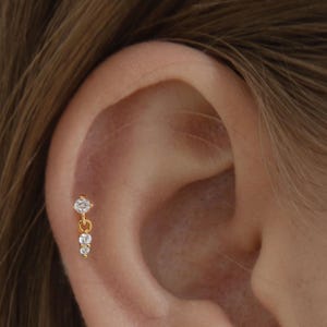 Cz dangle stud - Tiny gold stud - Silver tiny stud - Minimalist stud earring - Gold dainty stud - Dainty stud