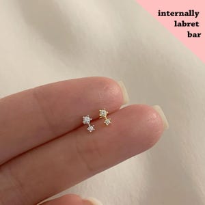 18G/16G Two stone Internally Threaded Labret • tragus stud • conch earrings • cartilage helix stud • flat back labret stud • Nose Stud