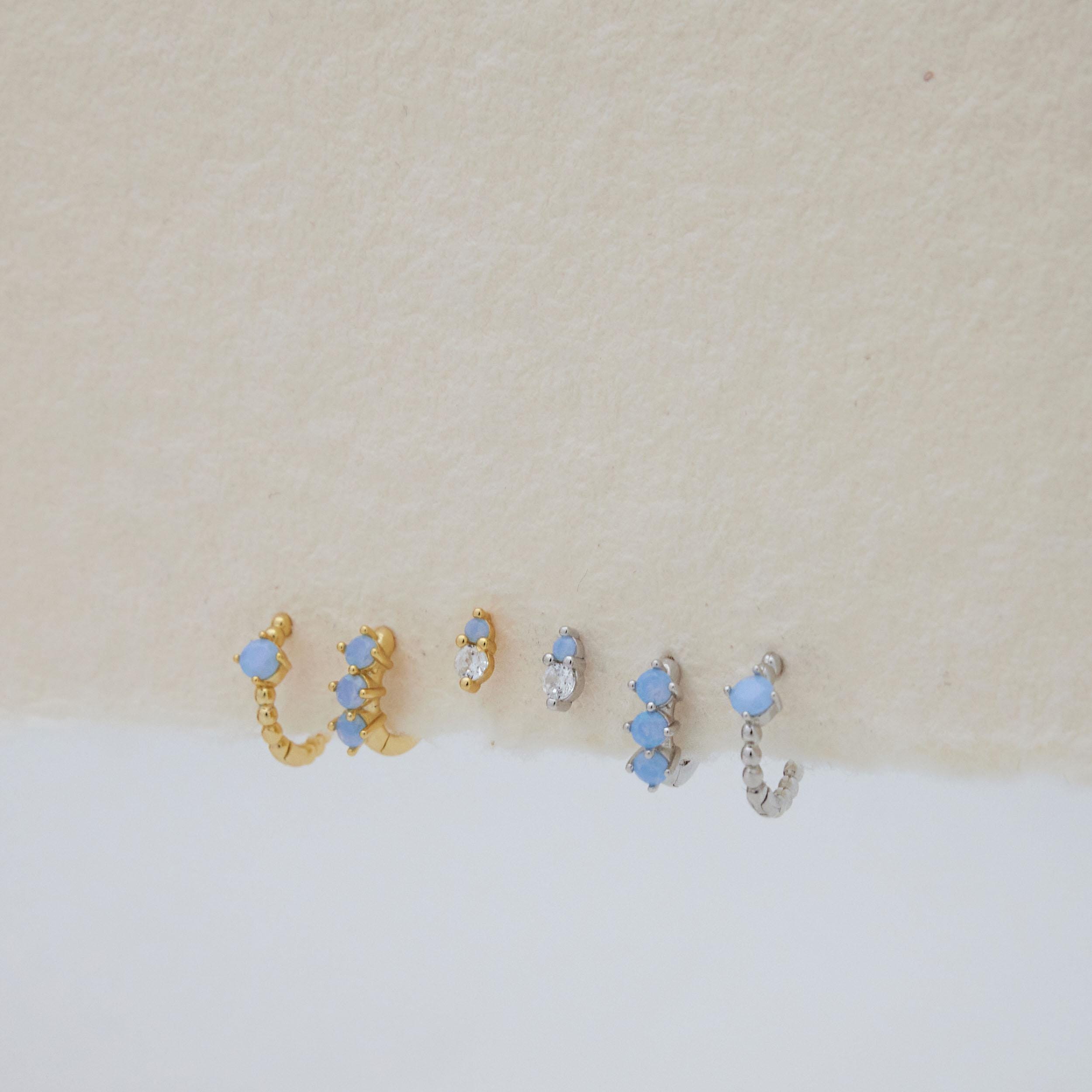 SET ITEM - Blue Stone Huggie Hoop Set • Dainty Hoop Earrings • Minimalist earrings - Sterling silver earring • earring set • gift set