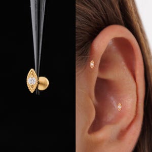 20/18/16G Tiny Cz Push Pin Labret • Titanium Threadless Flat Back Earring • Tragus Stud • Helix Stud • Cartilage Stud • Nose Stud