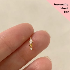 Pendentif labret 18G/16G Cz avec filetage interne • clou tragus • boucles d'oreilles conques • clou cartilage hélicoïdal • clou labret à l'arrière plat • clou de nez