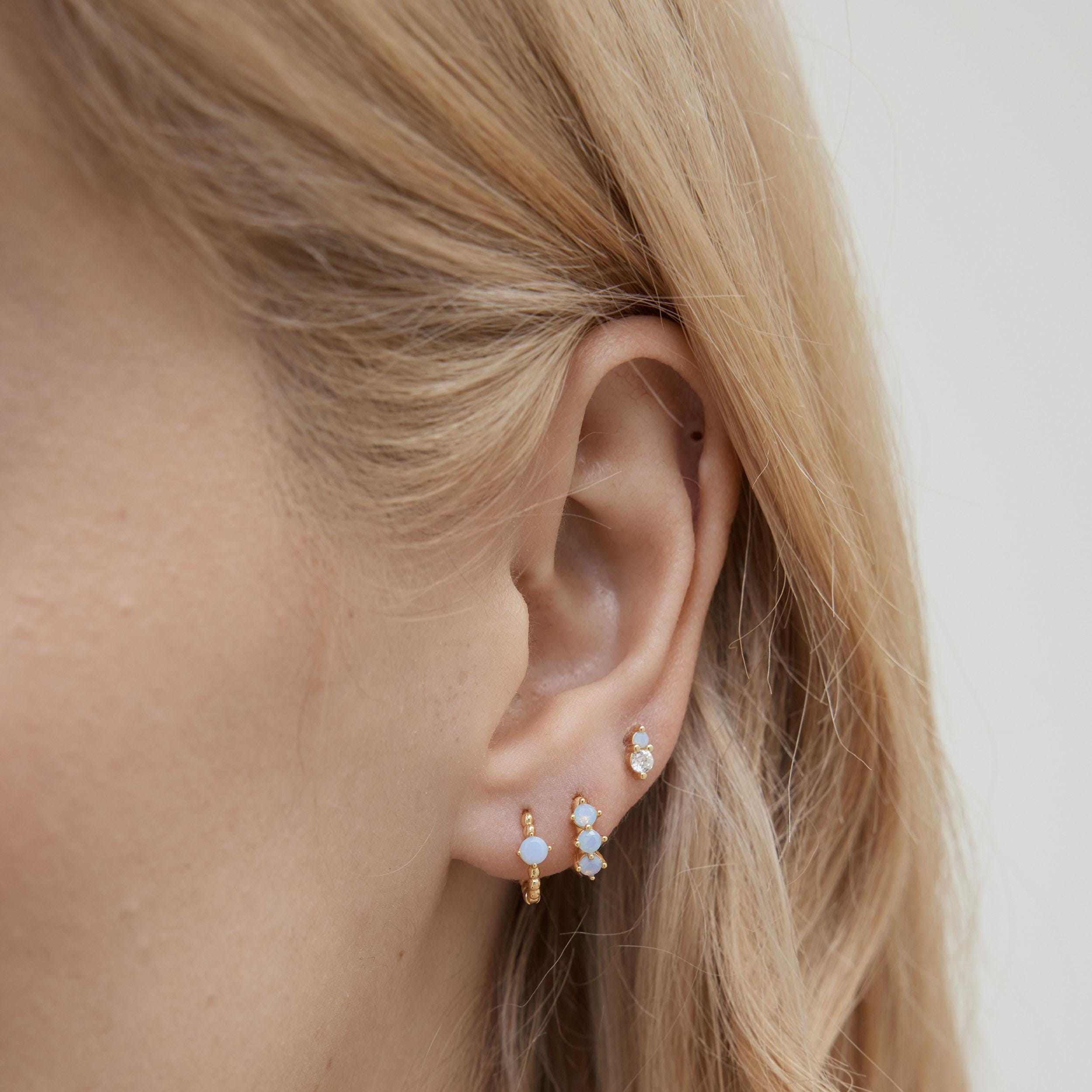 SET ITEM - Blue Stone Huggie Hoop Set • Dainty Hoop Earrings • Minimalist earrings - Sterling silver earring • earring set • gift set