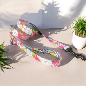 White Japanese Akita Inu regular leash 2.5cm width on pink and blue in cartoon style, perfect for walks with your pooch or gift
