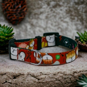 Shiba Inu collar 2.5cm (0.98") wide, red shiba, black and tan shiba, cartoon design japanese style