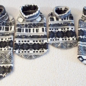 Black, Gray and White Stripes Luxury Fleece Little Dog Turtleneck Sweater, Sizes XXSmall to Medium