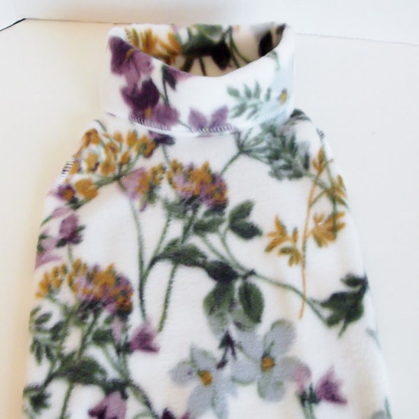 New Stock Available! Purple and Gold Floral on White Little Dog Turtleneck Sweater, Sizes XXXSmall to Medium