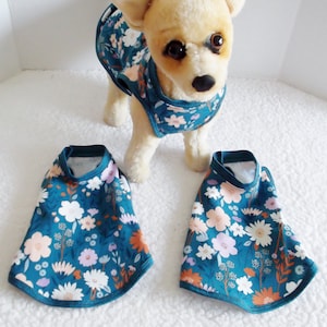 Flowers on Teal Little Dog T-Shirts, Sizes XXSmall to Medium