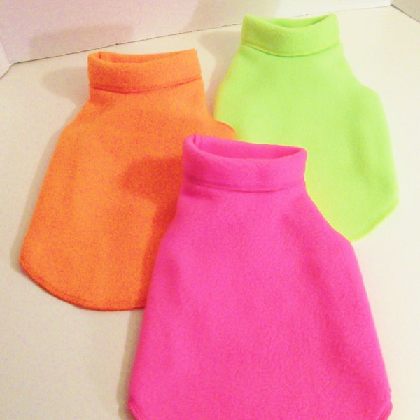 Neon Pink, Orange and Lime Fleece Little Dog Turtleneck Sweaters, Sizes XXXSmall to Medium