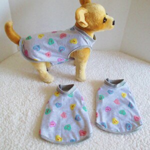 Conversation Hearts on Heather Gray Little Dog T-Shirts, Sizes XXSmall to Medium