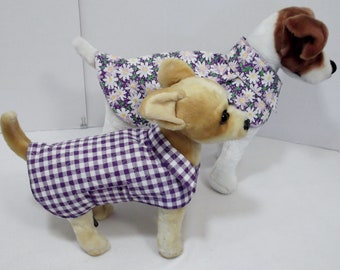 Purple Daisies Cotton Quilted Reversible Dog Jacket, Little Dog Back Lengths to 13 inches