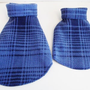 Royal Blue and Navy Mica Plaid Luxury Fleece Little Dog Turtleneck Sweater, Sizes XXSmall and XSmall