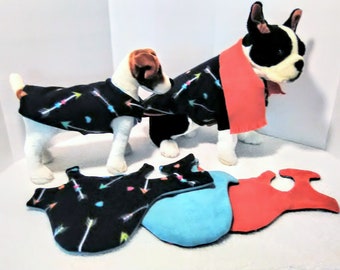 Arrows and Hearts on Navy Double Fleece Winter Dog Coat with 3M Thinsulate, Little Dog Back Lengths up to 18 inches only