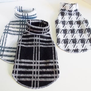 Fuzzy Sweaters in White and Teal &  Black and White Plaid and Black and White Checks Little Dog Turtleneck Sweater, Sizes XXSmall to Medium