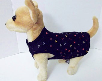 Glittered Gold, Red and Pink Hearts and Kisses on Jet Black Little Dog T-Shirt, Sizes XXS to Medium