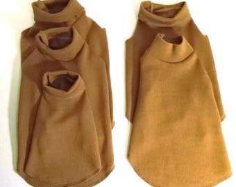 Tan Extra Fine Merino Wool Turtleneck Sweater, Little Dog Sizes XXS to Small, Upcycled/Recycled Wool
